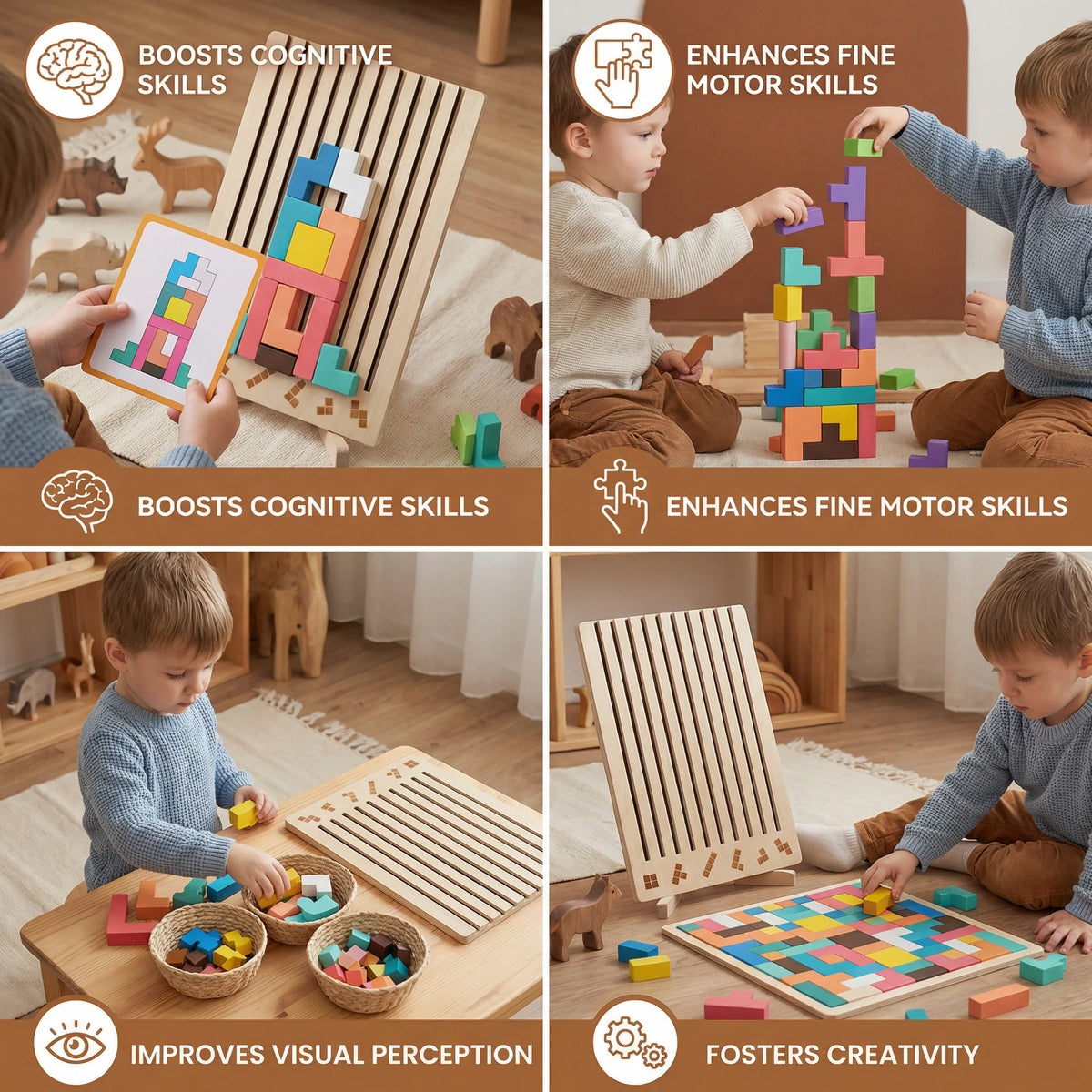 Geometric Shape Puzzle Natural Wood Fine Motor Skills