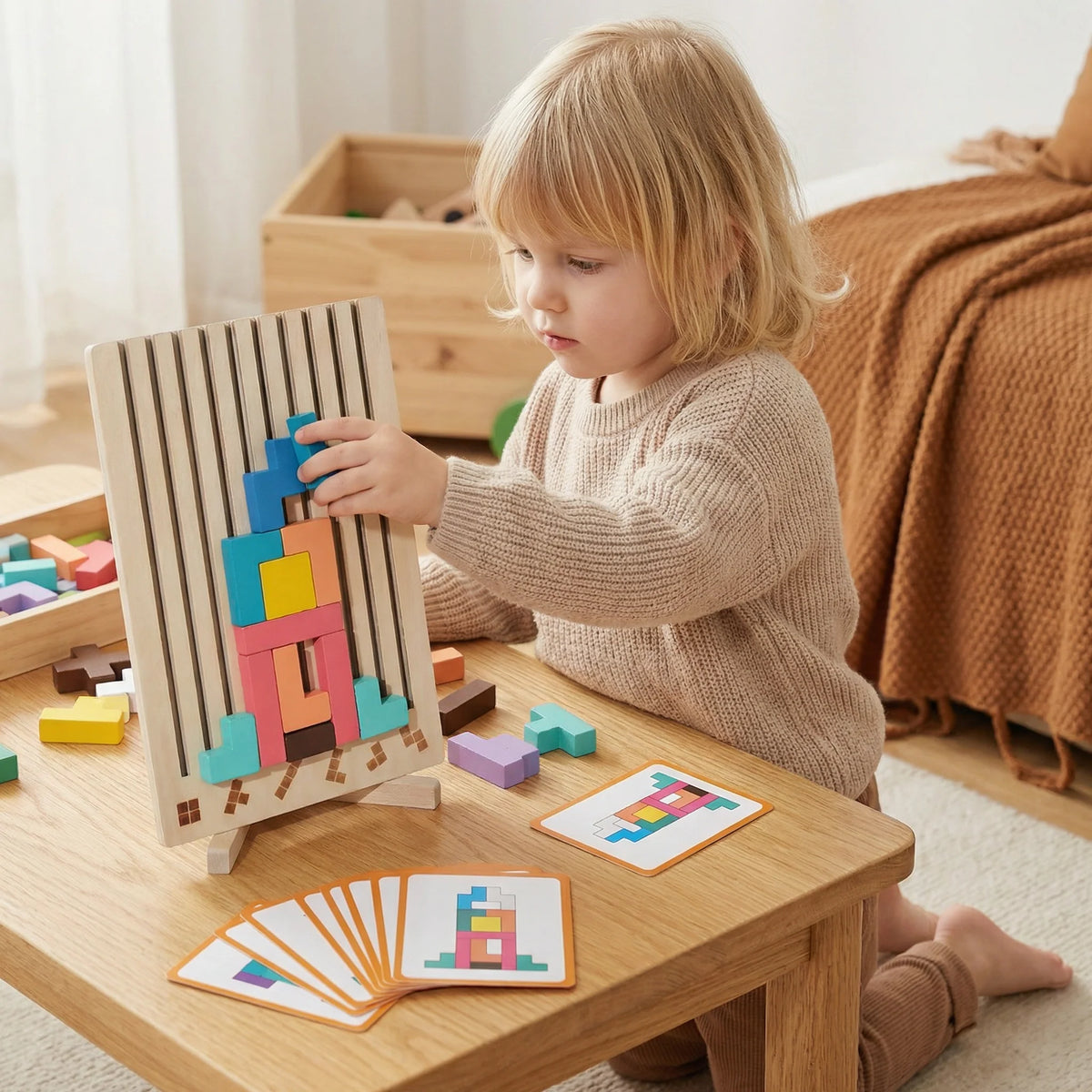 Geometric Shape Puzzle Natural Wood Fine Motor Skills