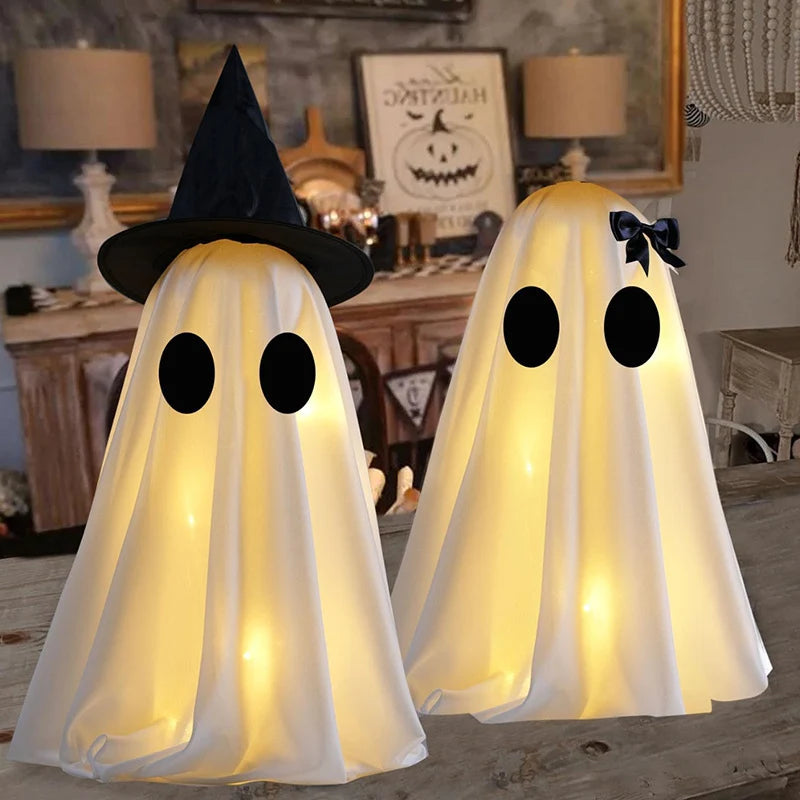 Ghost Decoration Fabric Hat & Bow Two Sizes