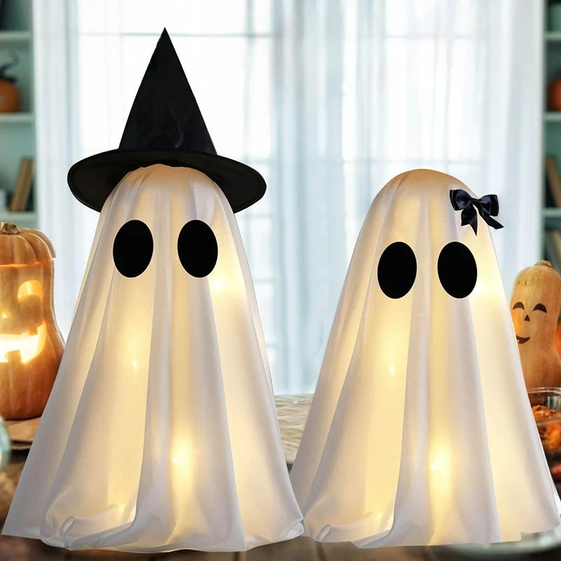 Ghost Decoration Fabric Hat & Bow Two Sizes