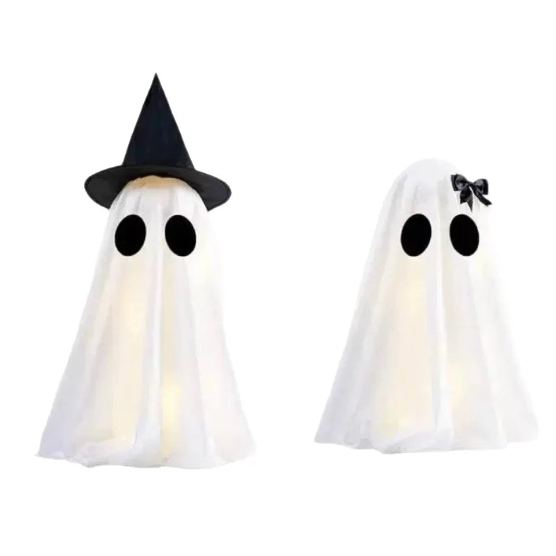 Ghost Decoration Fabric Hat & Bow Two Sizes