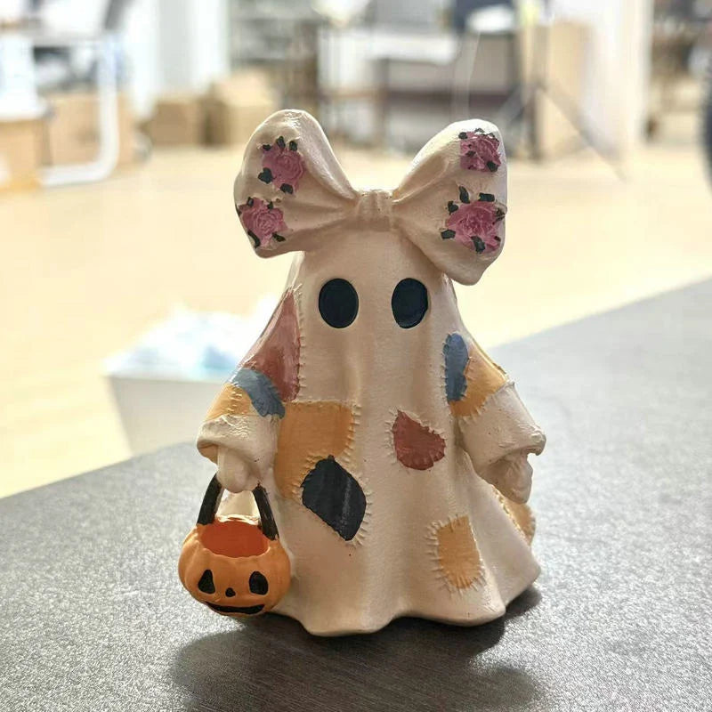 Ghost Figurine Hand-Painted Ceramic & Warm White Light