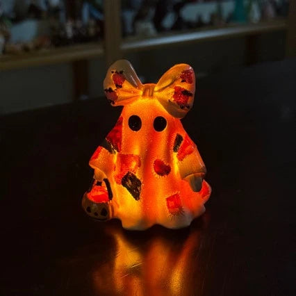 Ghost Figurine Hand-Painted Ceramic & Warm White Light