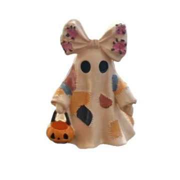 Ghost Figurine Hand-Painted Ceramic & Warm White Light