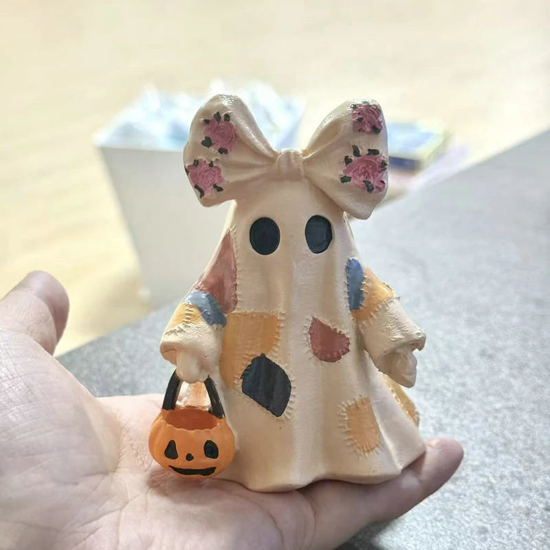 Ghost Figurine Hand-Painted Ceramic & Warm White Light