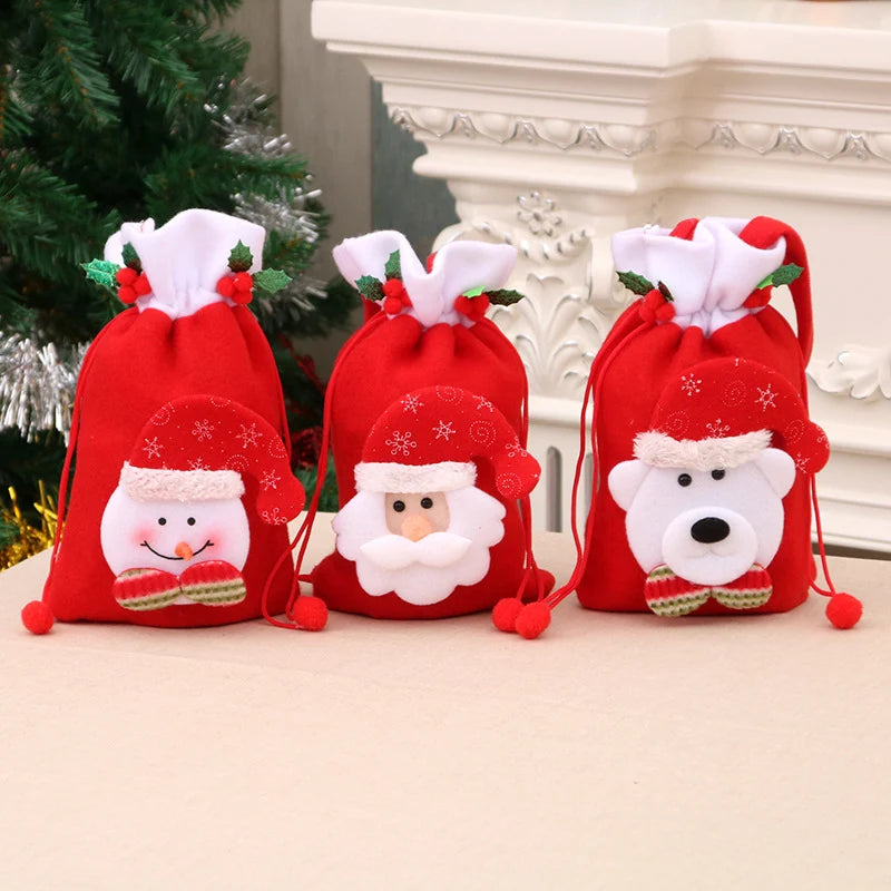 Gift Bag Santa-Themed Soft Felt Sturdy Drawstring