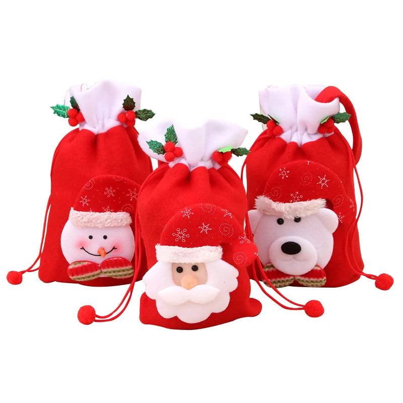Gift Bag Santa-Themed Soft Felt Sturdy Drawstring