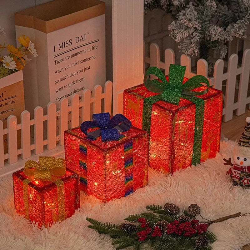 Gift Box Set Pre-Lit Battery Operated Waterproof Set of 3