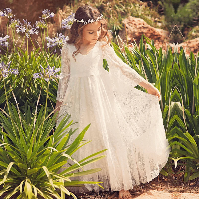 Girls Communion Dress Bohemian Lace Cotton Blend