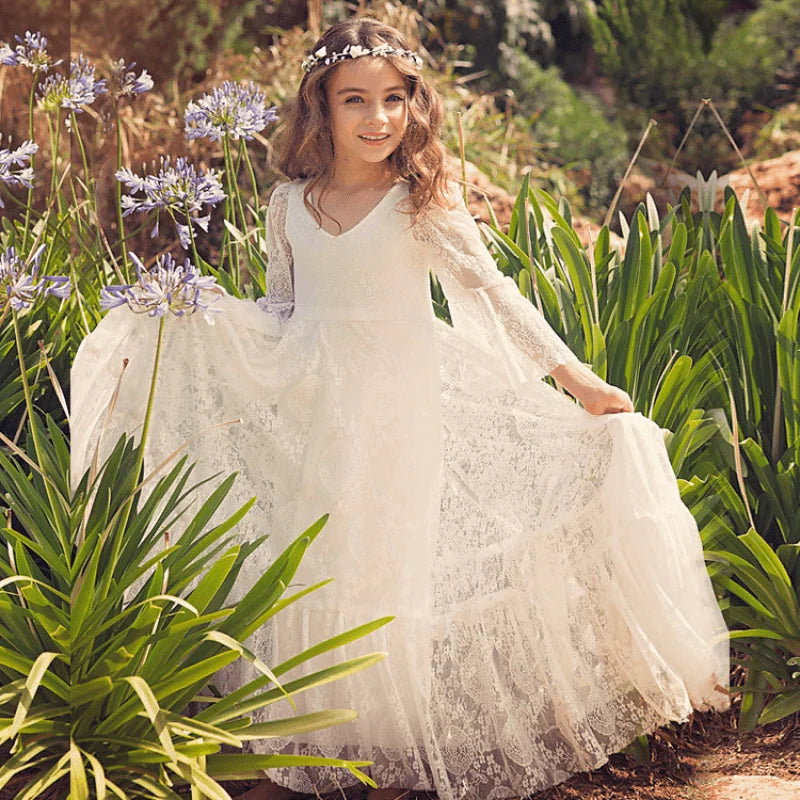 Girls Communion Dress Bohemian Lace Cotton Blend
