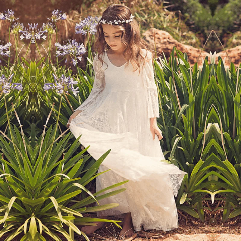 Girls Communion Dress Bohemian Lace Cotton Blend