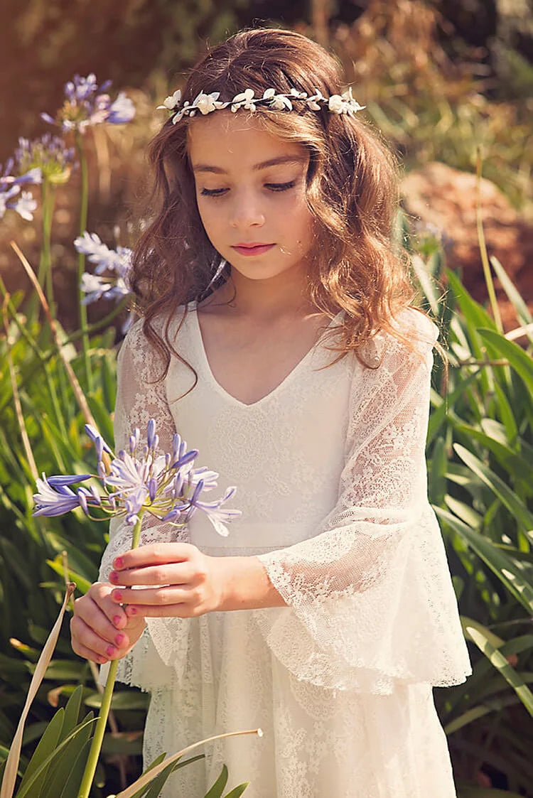 Girls Communion Dress Bohemian Lace Cotton Blend