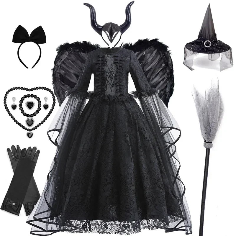 Girls Cosplay Dress Evil Queen Lace Ruffle Ages 4-6