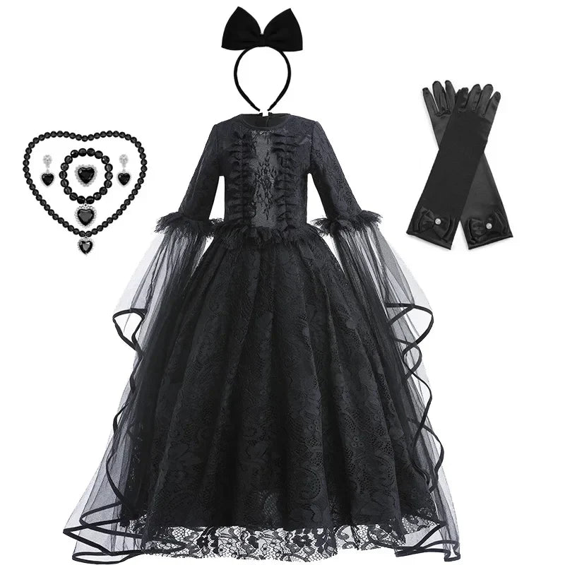 Girls Cosplay Dress Evil Queen Lace Ruffle Ages 4-6