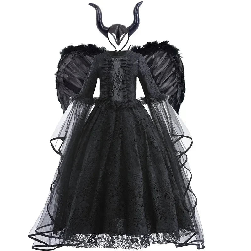 Girls Cosplay Dress Evil Queen Lace Ruffle Ages 4-6