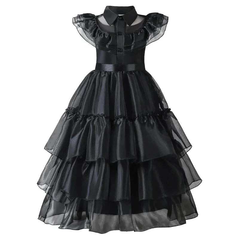 Girls Costume Dress Gothic Layered Mesh Mid-Calf