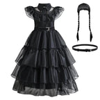Girls Costume Dress Gothic Layered Mesh Mid-Calf