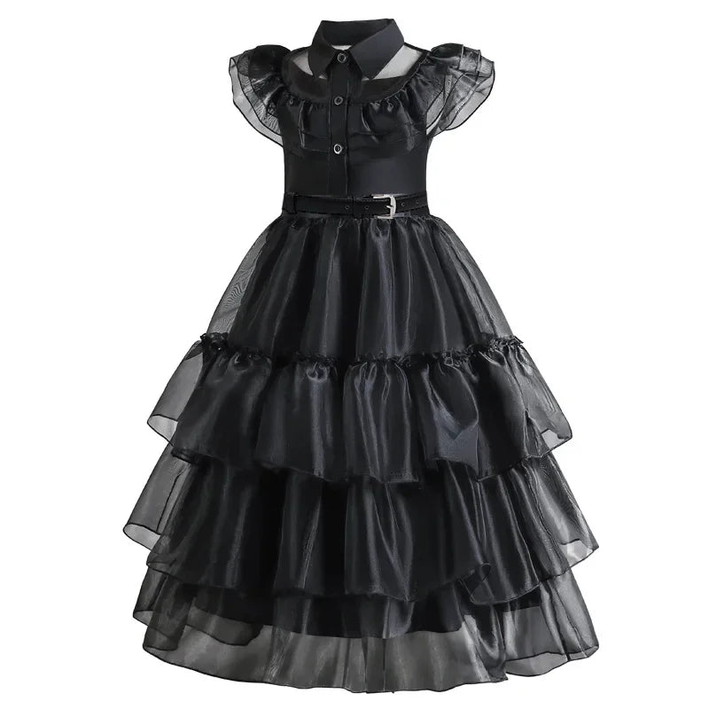 Girls Costume Dress Gothic Layered Mesh Mid-Calf