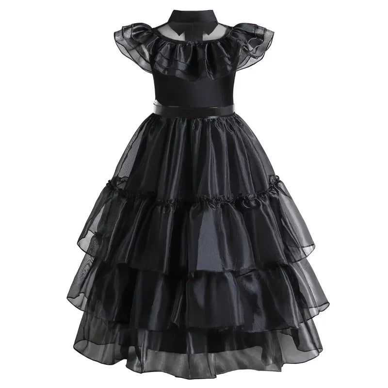 Girls Costume Dress Gothic Layered Mesh Mid-Calf