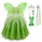 Girls Fairy Costume Bright Green Tulle Wings & Tiara