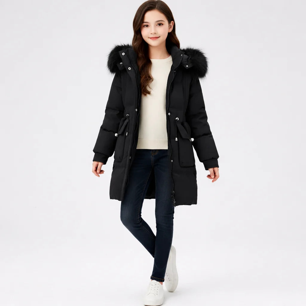 Girls Winter Coat Insulated Hooded Faux Fur Trim