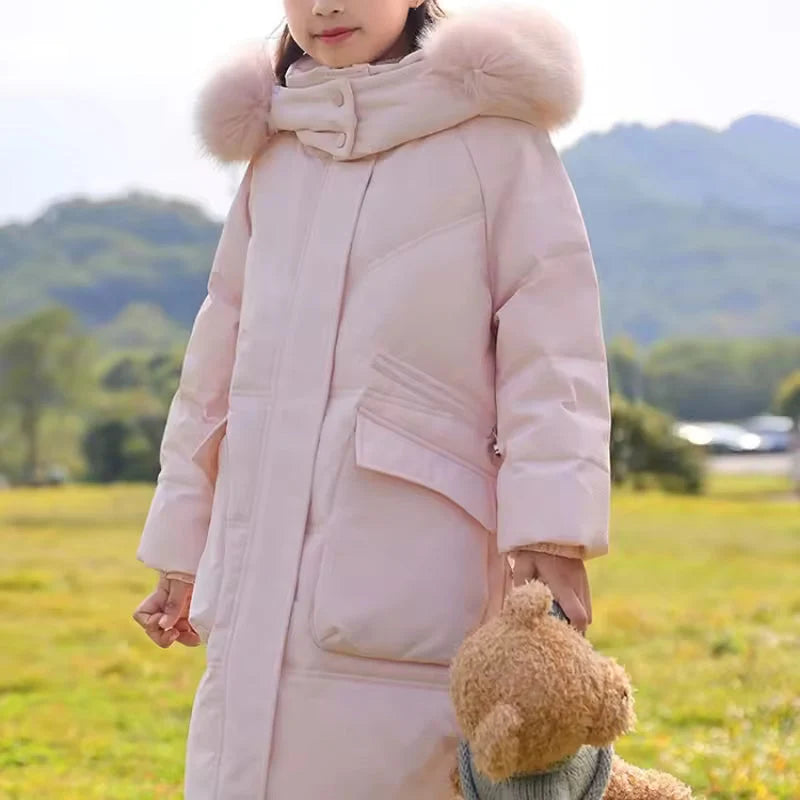 Girls Winter Coat Insulated Hooded Faux Fur Trim