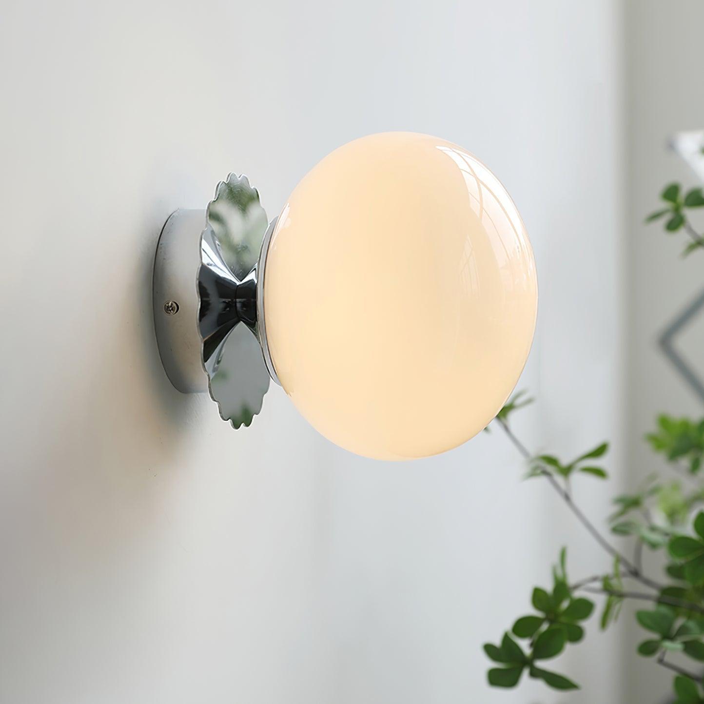 Glare-Free Marshmallow Glass Wall Sconce With Brass Backplate