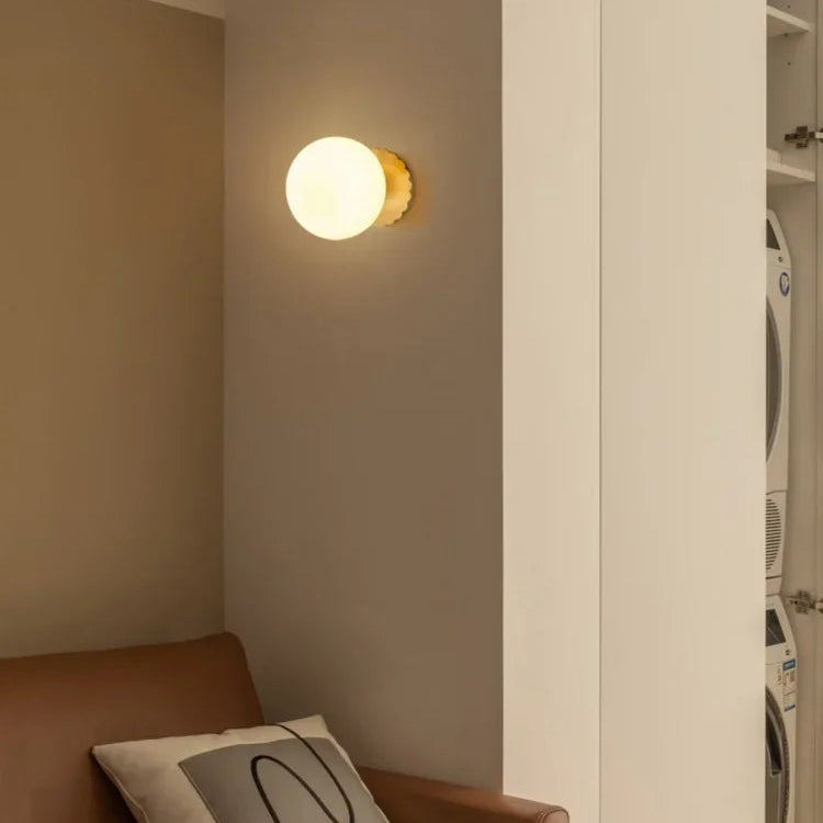 Glare-Free Marshmallow Glass Wall Sconce With Brass Backplate