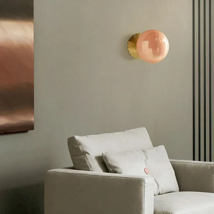 Glare-Free Marshmallow Glass Wall Sconce With Brass Backplate