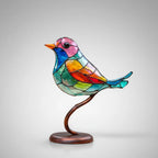Glass Bird Figurine Handcrafted Layered Glass & Metal Base
