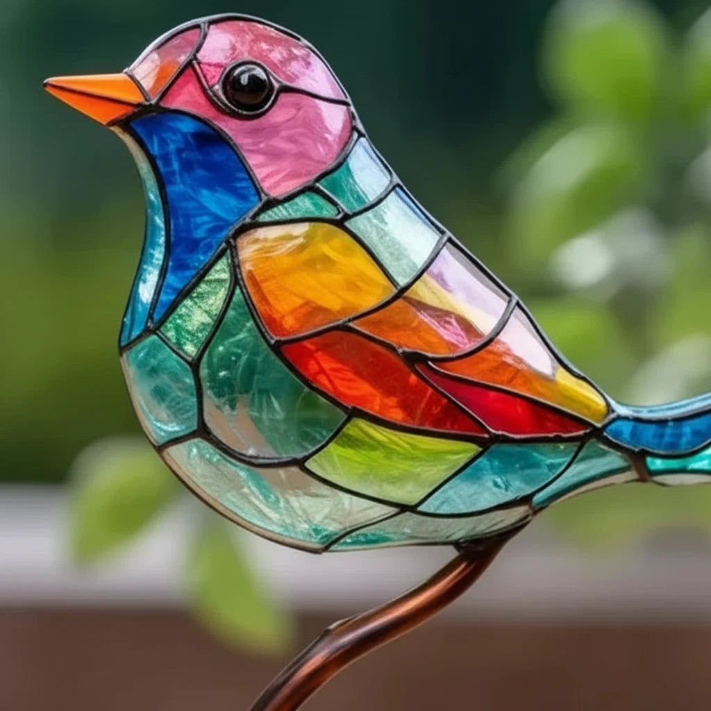 Glass Bird Figurine Handcrafted Layered Glass & Metal Base