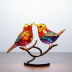 Glass Bird Figurine Handcrafted Layered Glass & Metal Base
