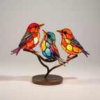 Glass Bird Figurine Handcrafted Layered Glass & Metal Base