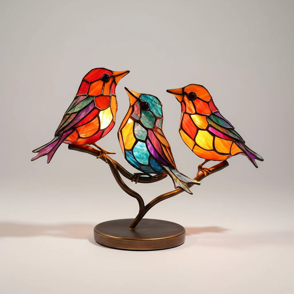 Glass Bird Figurine Handcrafted Layered Glass & Metal Base
