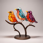 Glass Bird Figurine Handcrafted Layered Glass & Metal Base