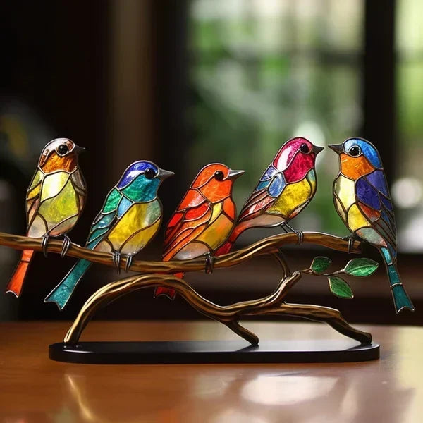 Glass Bird Figurines Handcrafted Multicolored