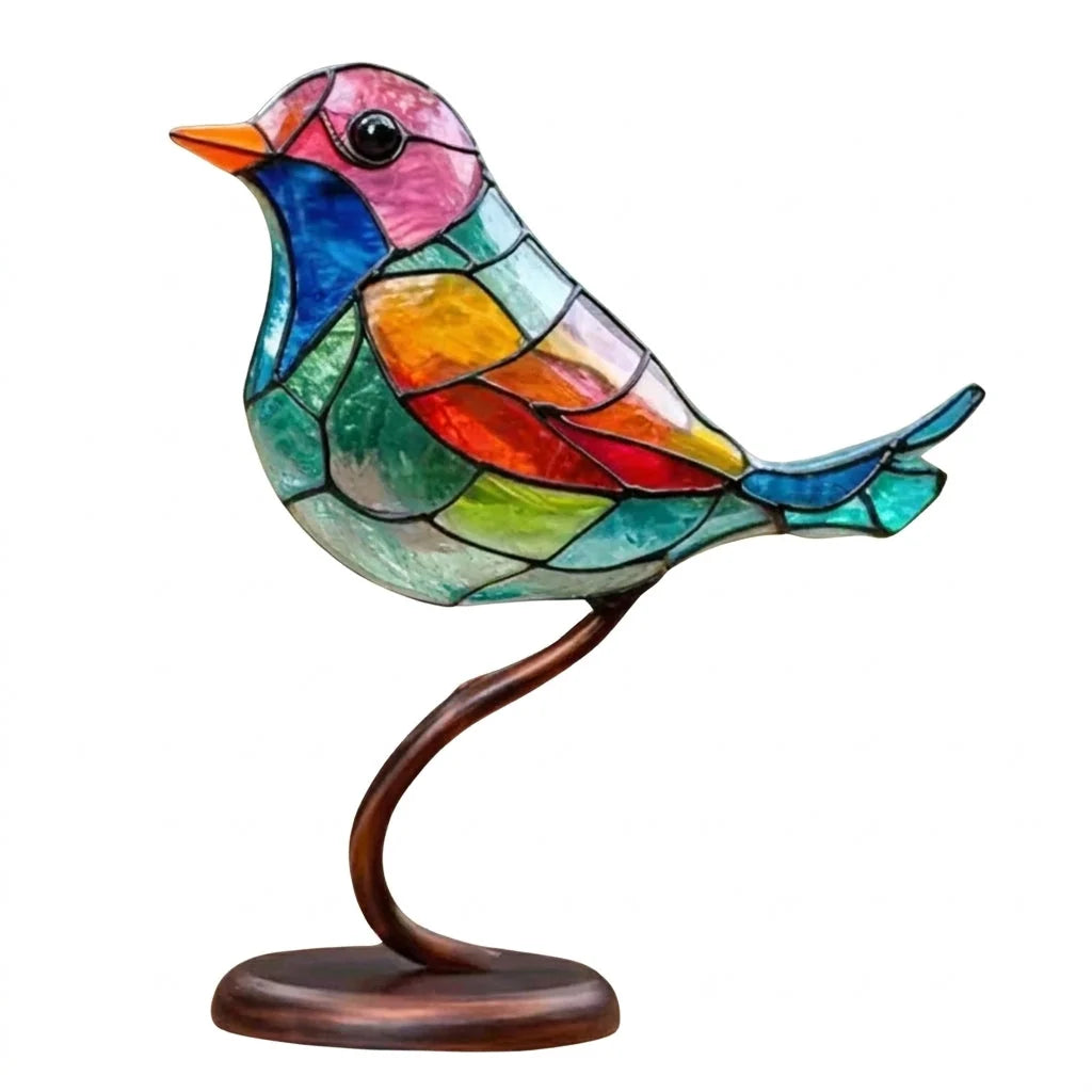 Glass Bird Figurines Handmade Colored Glass On Branch