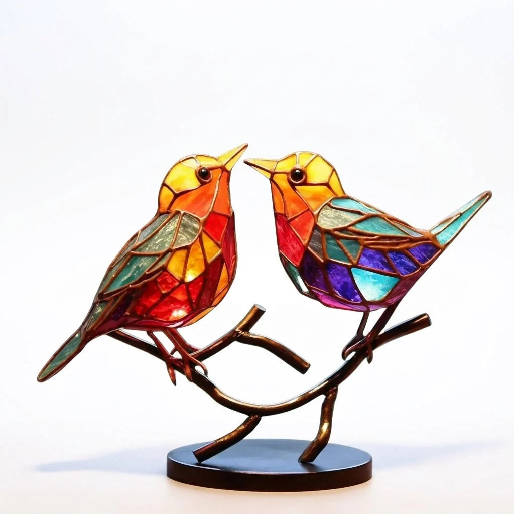 Glass Bird Figurines Handmade Colored Glass On Branch
