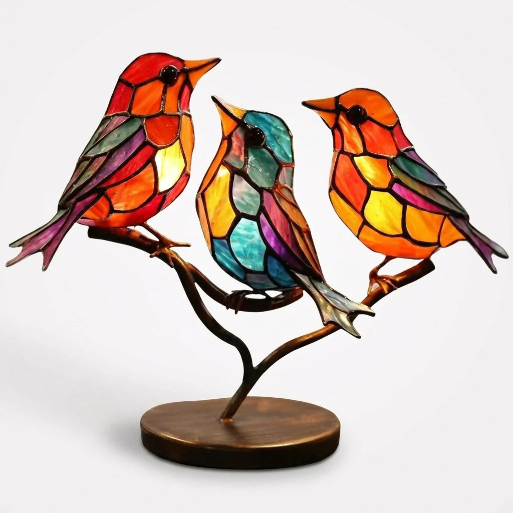 Glass Bird Figurines Handmade Colored Glass On Branch