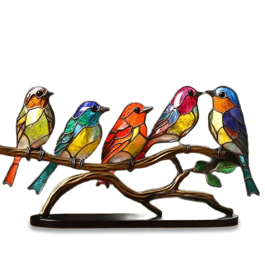 Glass Bird Figurines Handmade Colored Glass On Branch