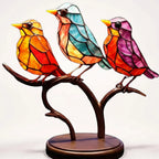 Glass Bird Figurines Handmade Colored Glass On Branch