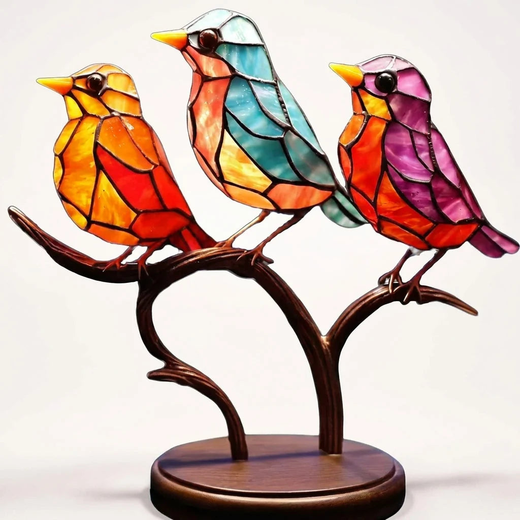 Glass Bird Figurines Handmade Colored Glass On Branch