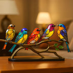 Glass Bird Figurines Handmade Set of 3 With Stand