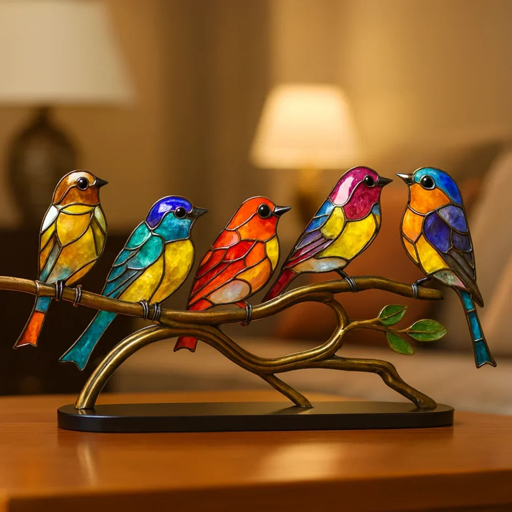 Glass Bird Figurines Handmade Set of 3 With Stand