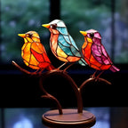 Glass Bird Figurines Handmade Set of 3 With Stand