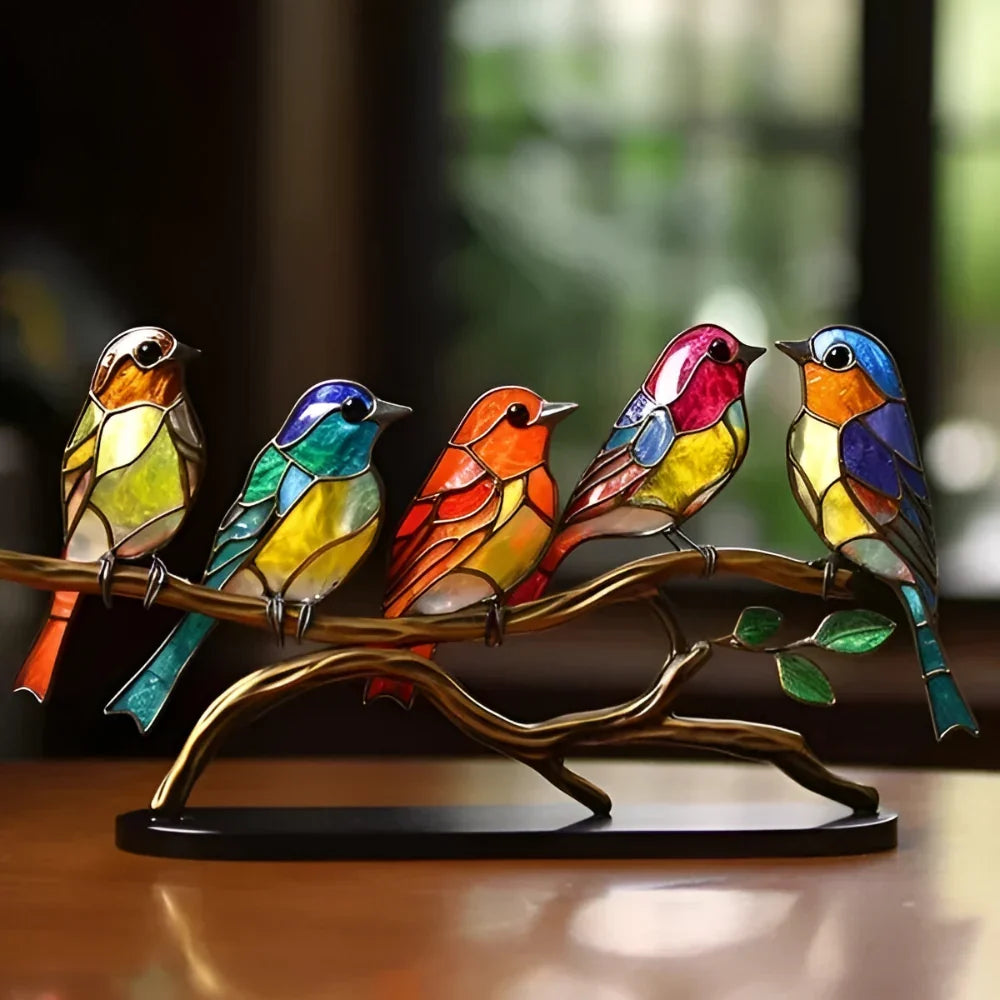 Glass Bird Figurines Handmade Set of 3 With Stand
