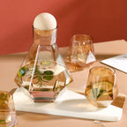 Glass Carafe Set Diamond Relief Beech Wood Stopper