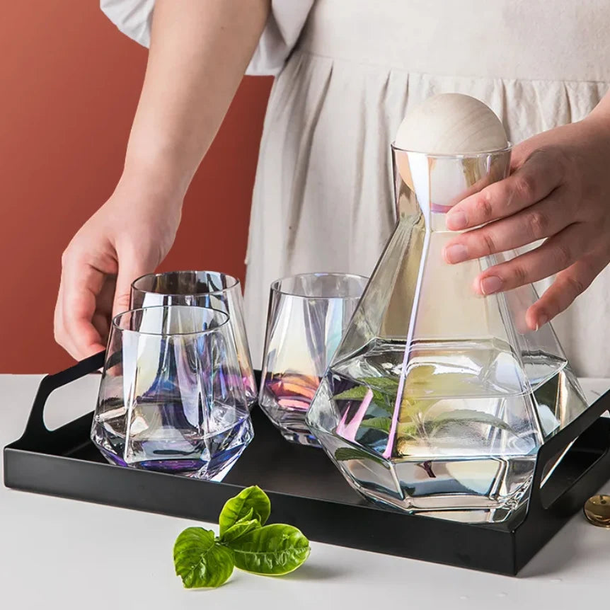 Glass Carafe Set Diamond Relief Beech Wood Stopper