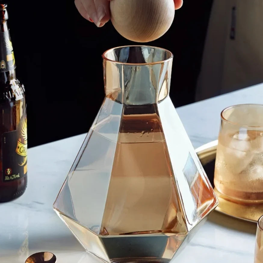 Glass Carafe Set Diamond Relief Beech Wood Stopper