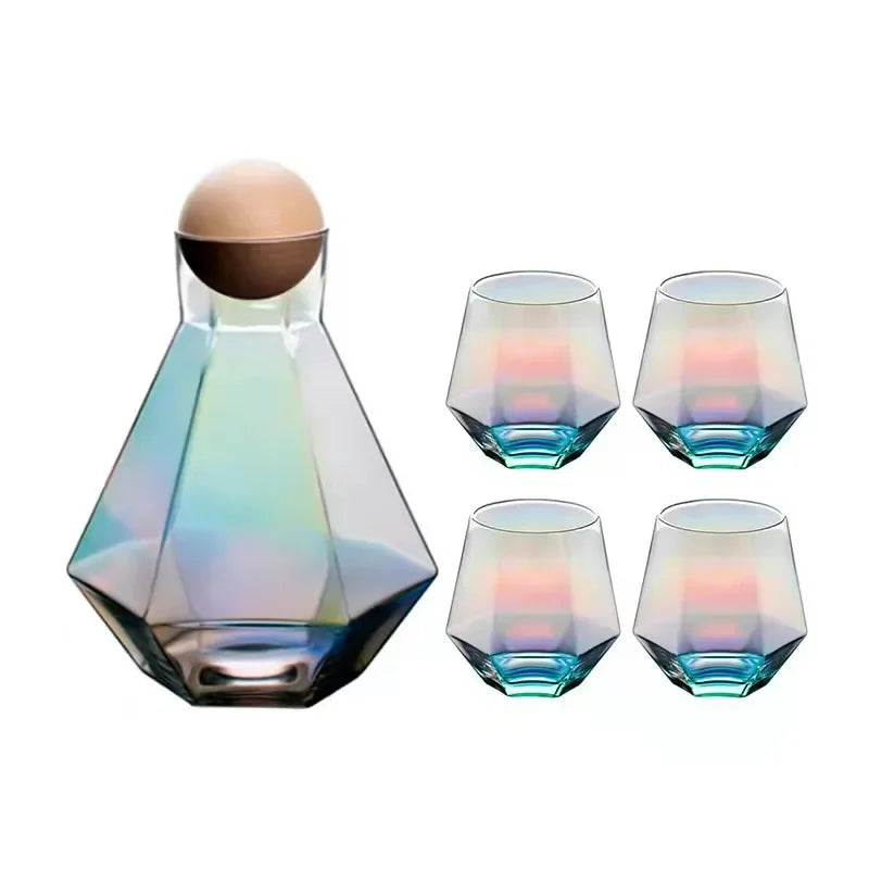 Glass Carafe Set Diamond Relief Beech Wood Stopper